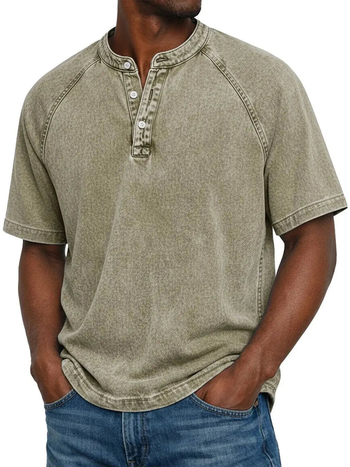 Men’s Casual Washed Henley Short Sleeve T-Shirt for Everyday Comfort 8