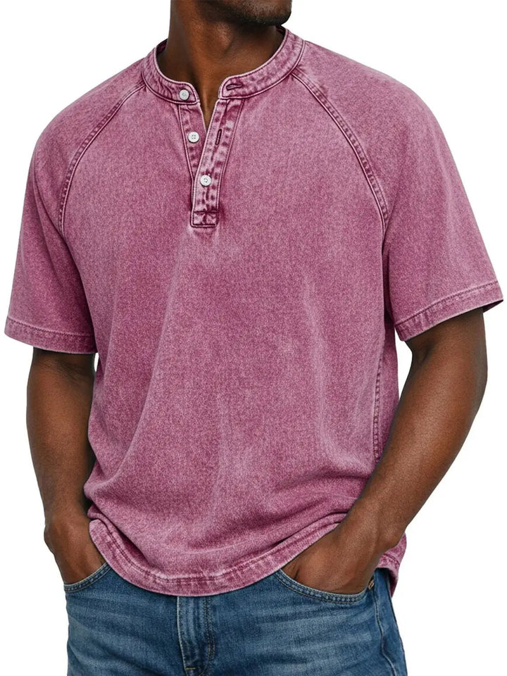 Men’s Casual Washed Henley Short Sleeve T-Shirt for Everyday Comfort 9