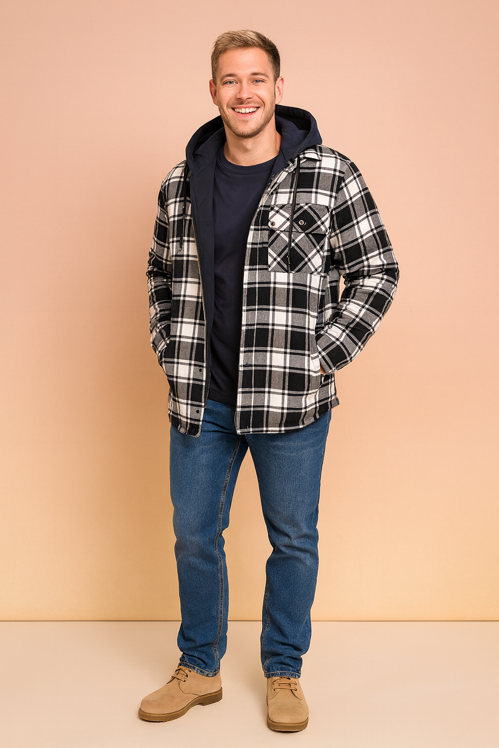 Men's Checkered Hooded Jacket | Warm 4