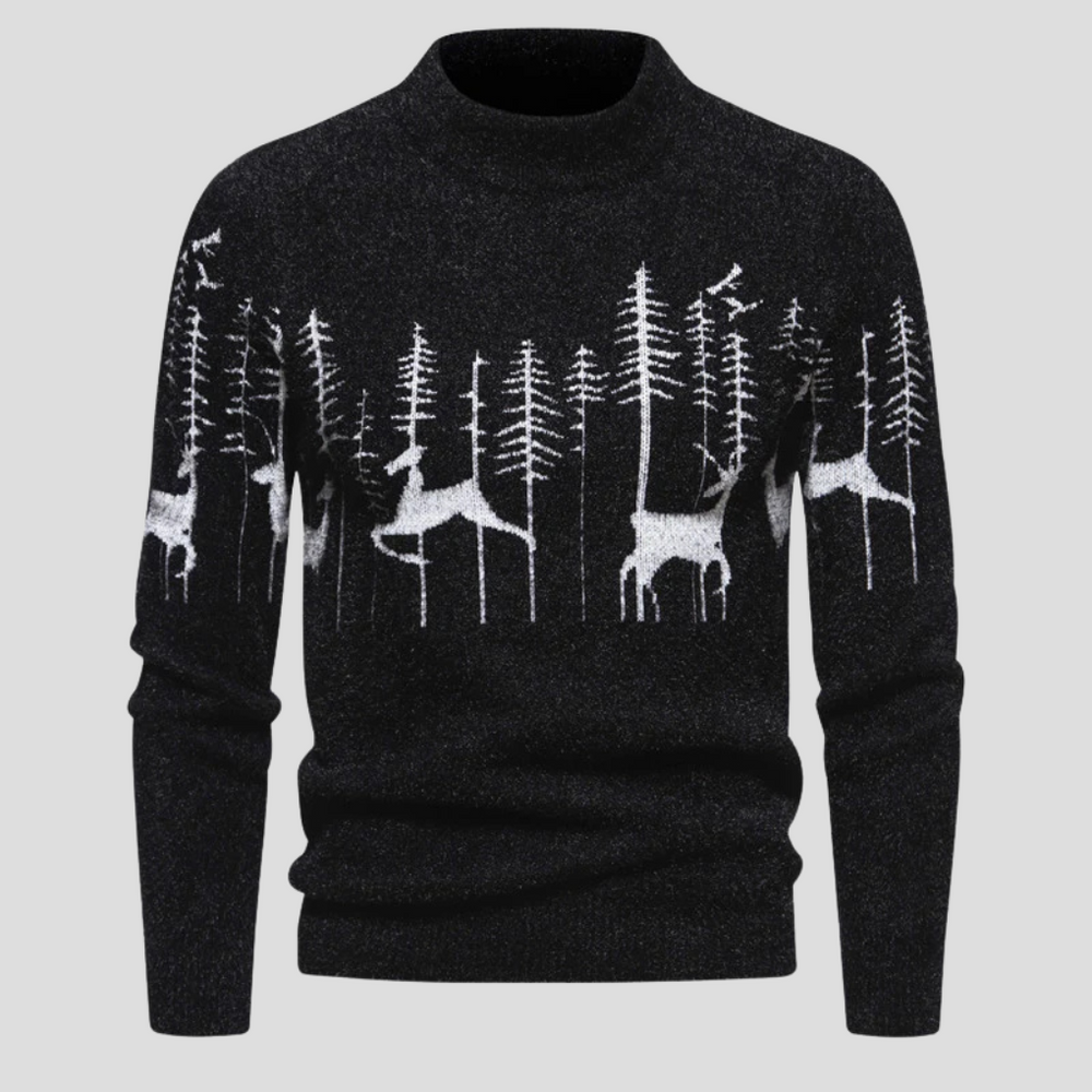 Men's Christmas Sweater with Reindeer and Forest Motif | Cozy Winter Knit Pullover 1