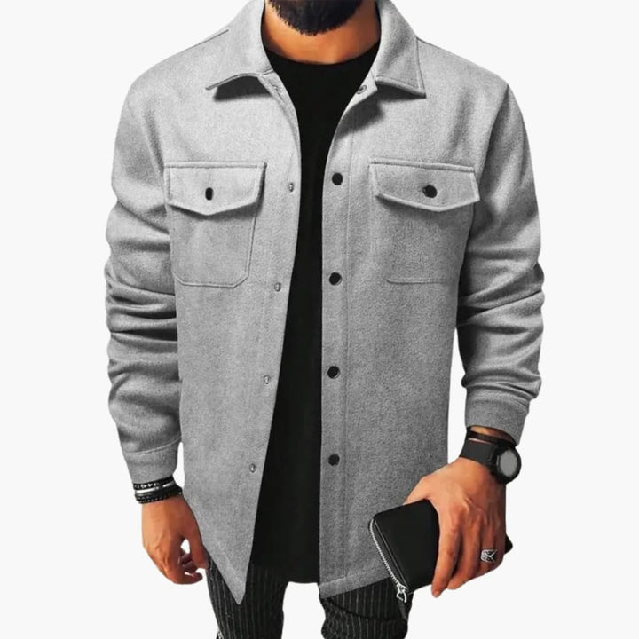 Men's Classic Button-Up Shirt Jacket with Chest Pockets - Stylish Versatile Layering Top 0