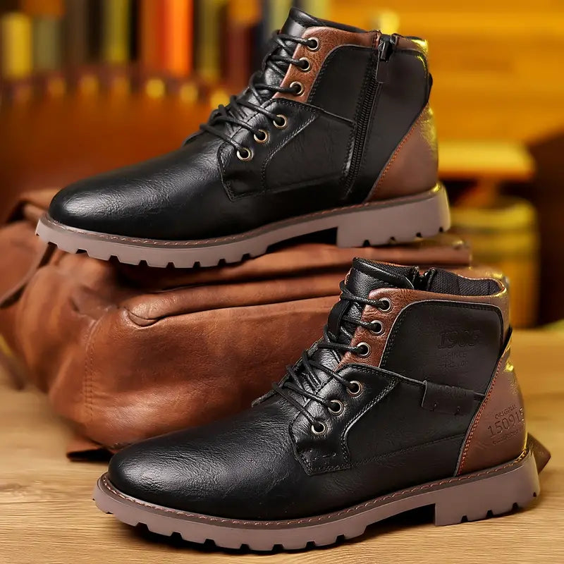Men's Durable Leather Side Zip Boots with Sturdy Sole 5