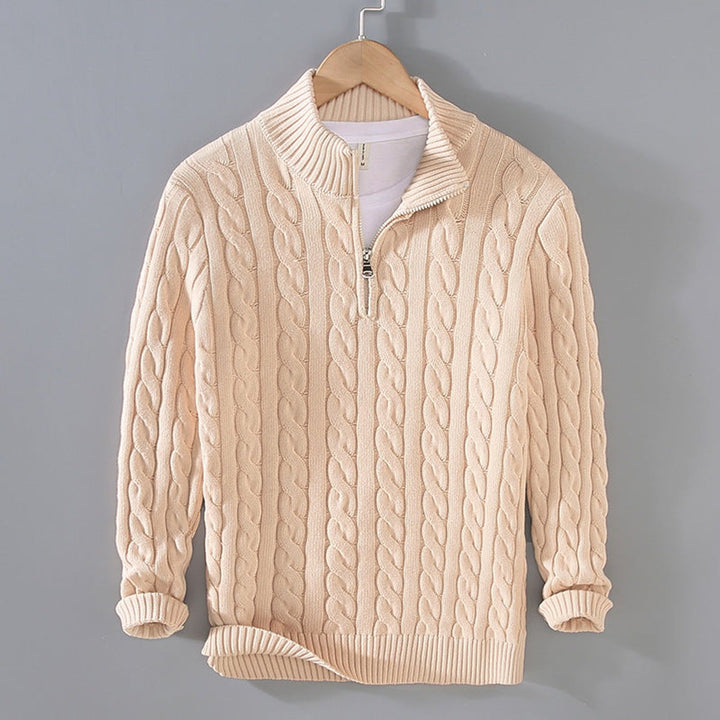 Men's Half Zip Sweater - Cable Knit Pattern for Elegant Casual Wear 0