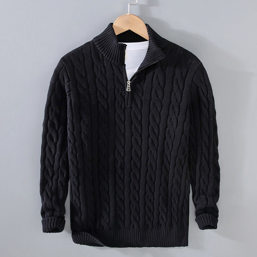 Men's Half Zip Sweater - Cable Knit Pattern for Elegant Casual Wear 1