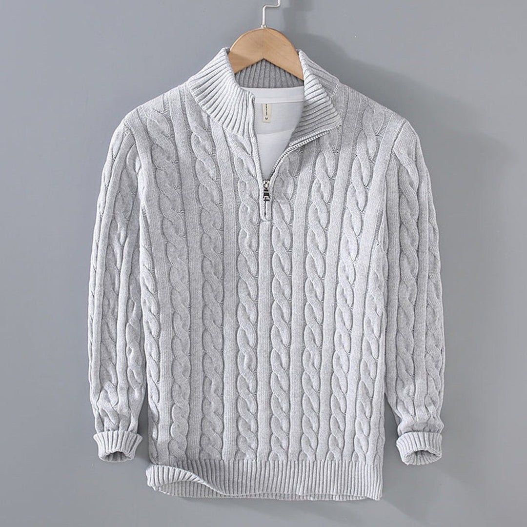 Men's Half Zip Sweater - Cable Knit Pattern for Elegant Casual Wear 2
