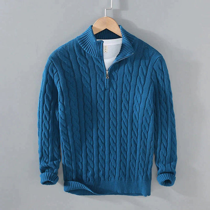 Men's Half Zip Sweater - Cable Knit Pattern for Elegant Casual Wear 3