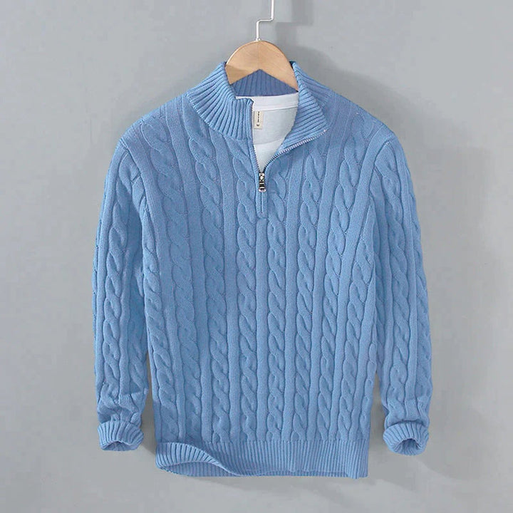 Men's Half Zip Sweater - Cable Knit Pattern for Elegant Casual Wear 4