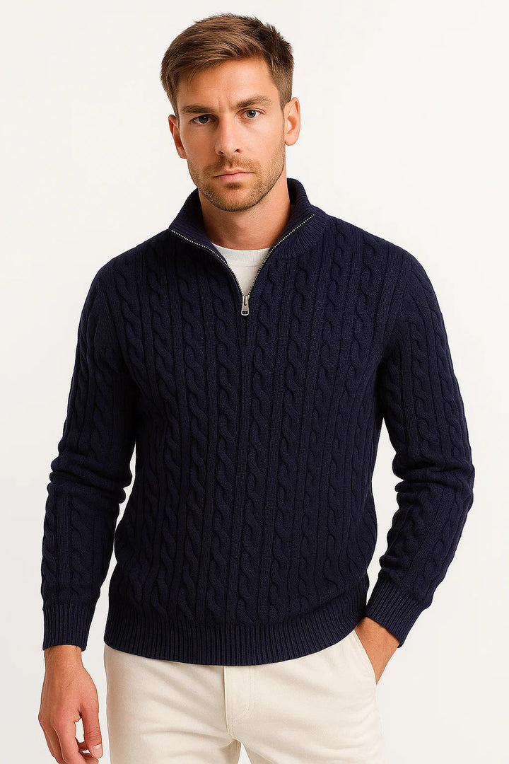 Men's Half Zip Sweater, Lightweight Cable Knit, Stylish Quarter Zip Design for Spring Fashion 0