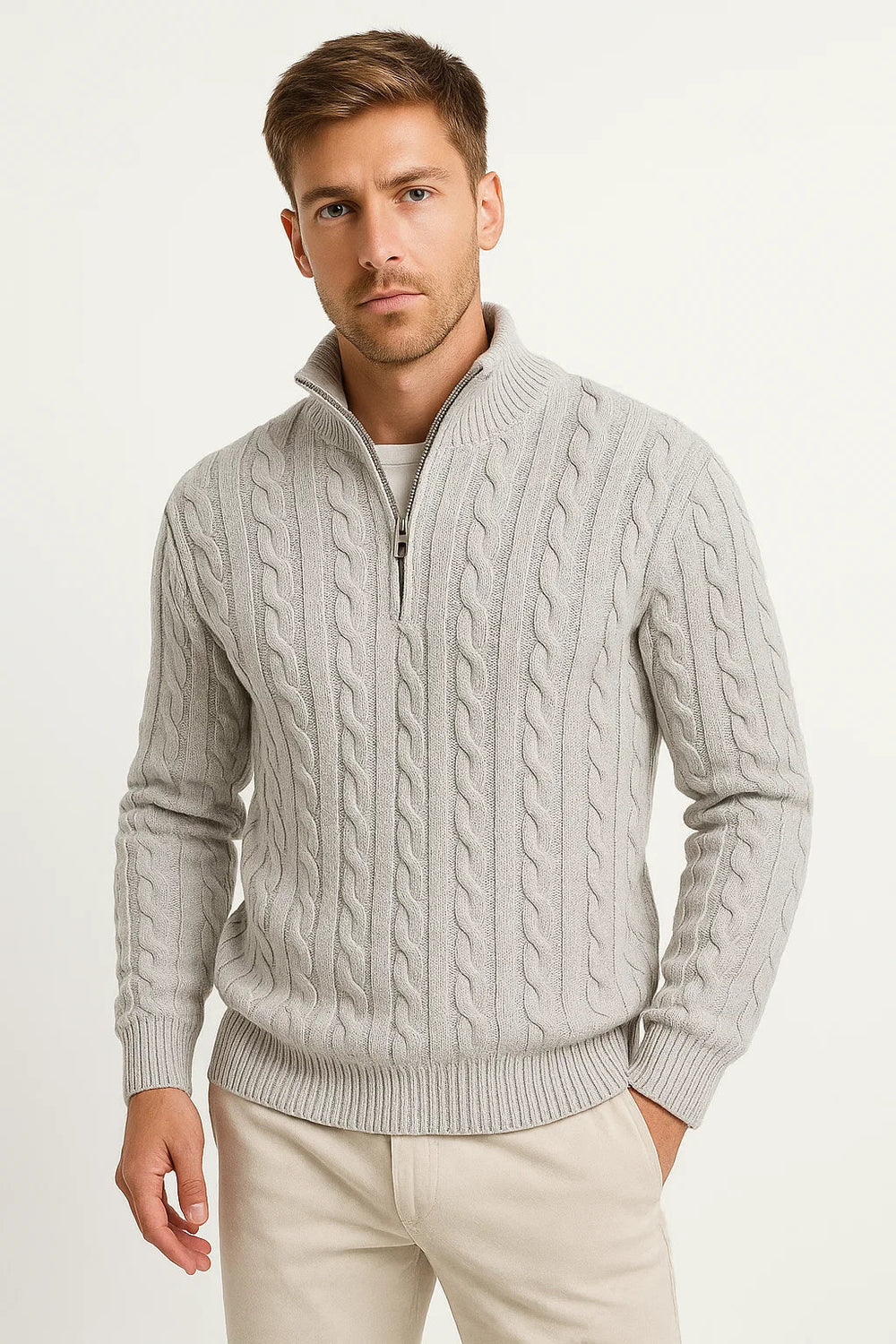 Men's Half Zip Sweater, Lightweight Cable Knit, Stylish Quarter Zip Design for Spring Fashion 1