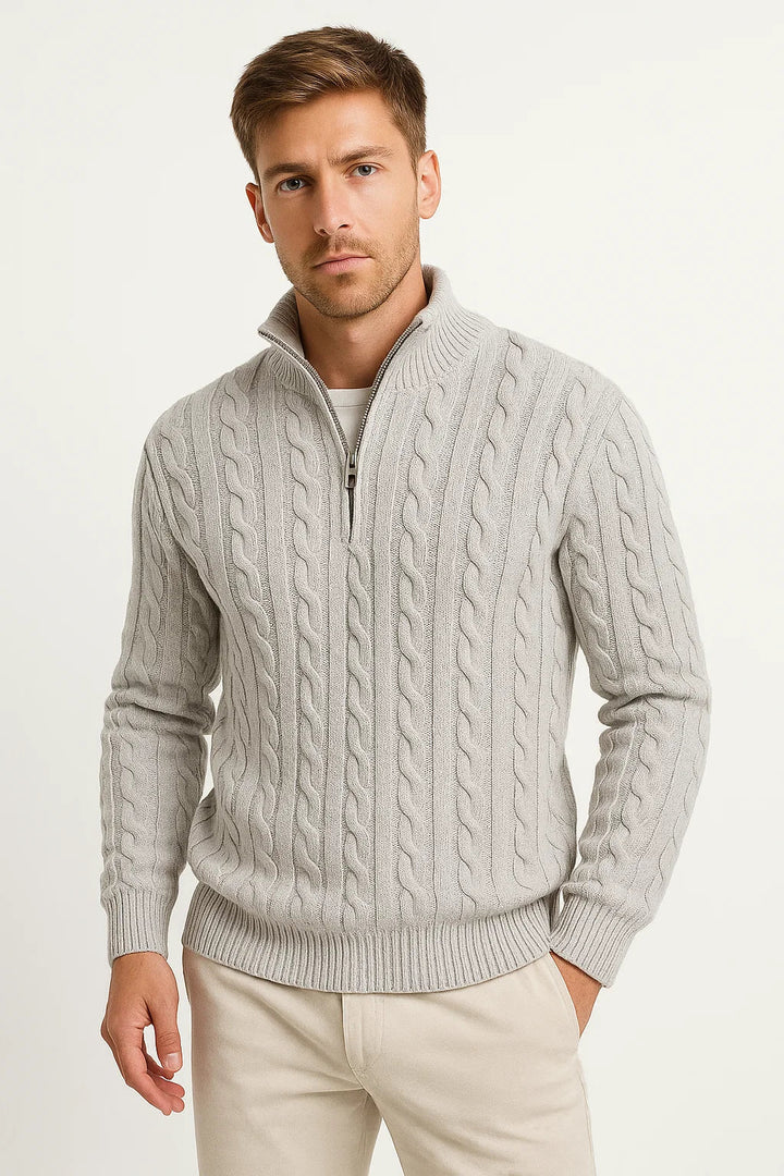 Men's Half Zip Sweater, Lightweight Cable Knit, Stylish Quarter Zip Design for Spring Fashion 1