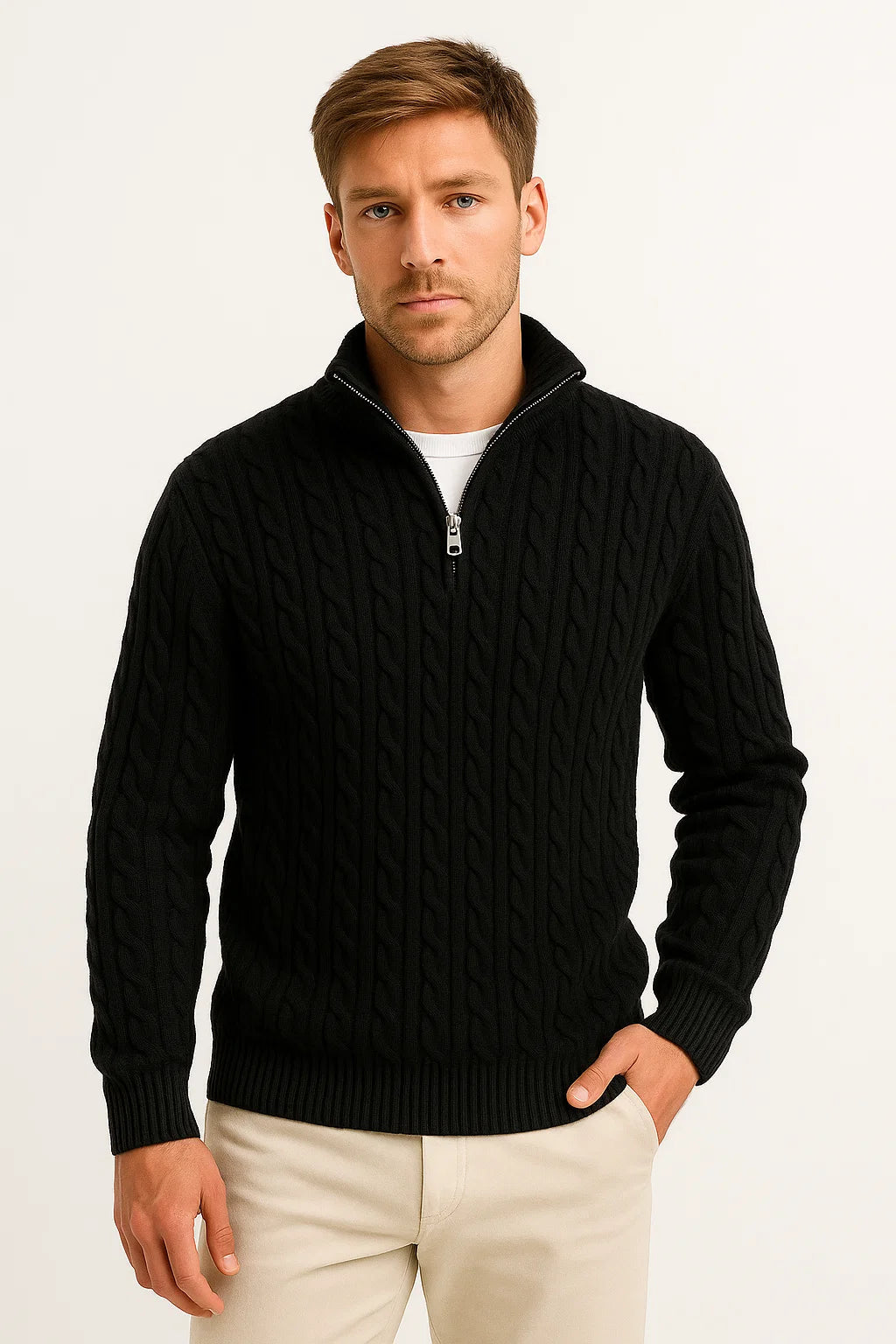 Men's Half Zip Sweater, Lightweight Cable Knit, Stylish Quarter Zip Design for Spring Fashion 2