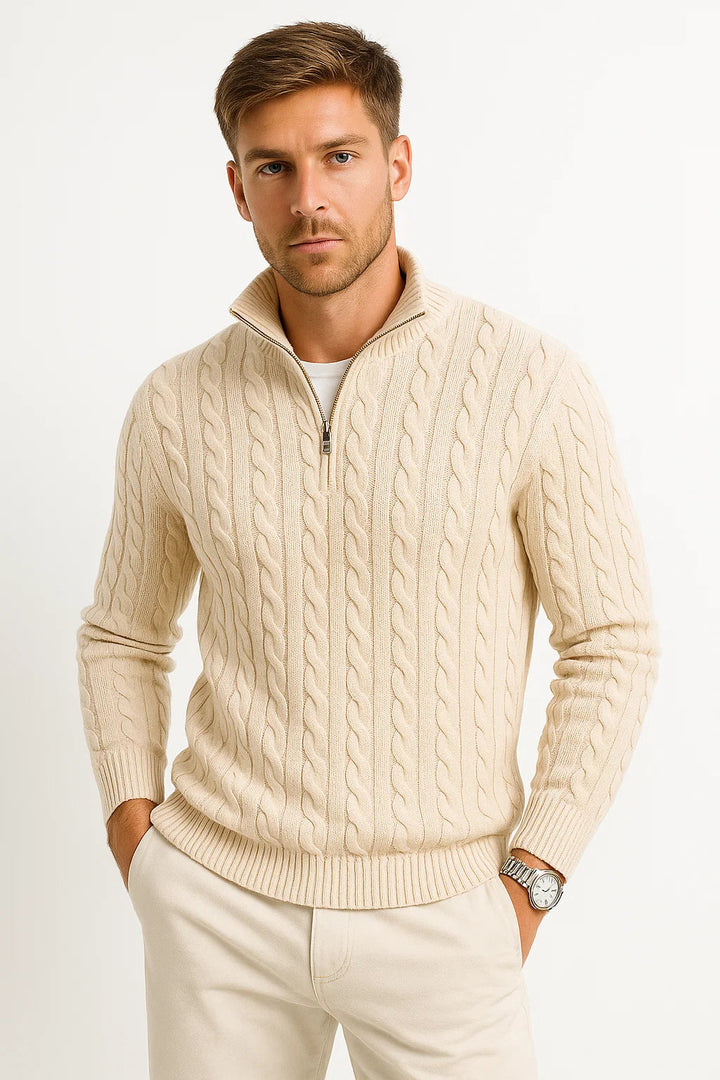 Men's Half Zip Sweater, Lightweight Cable Knit, Stylish Quarter Zip Design for Spring Fashion 3