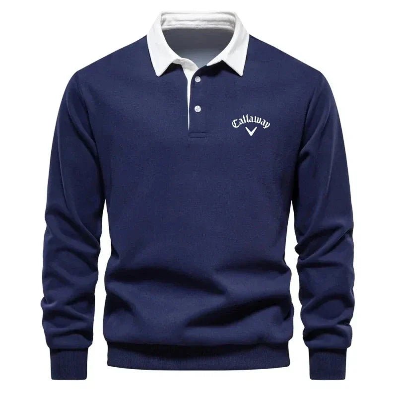 Men's Long Sleeve Polo Shirt Tailored Fit with Contrast Collar - Sporty Elegant Style 0