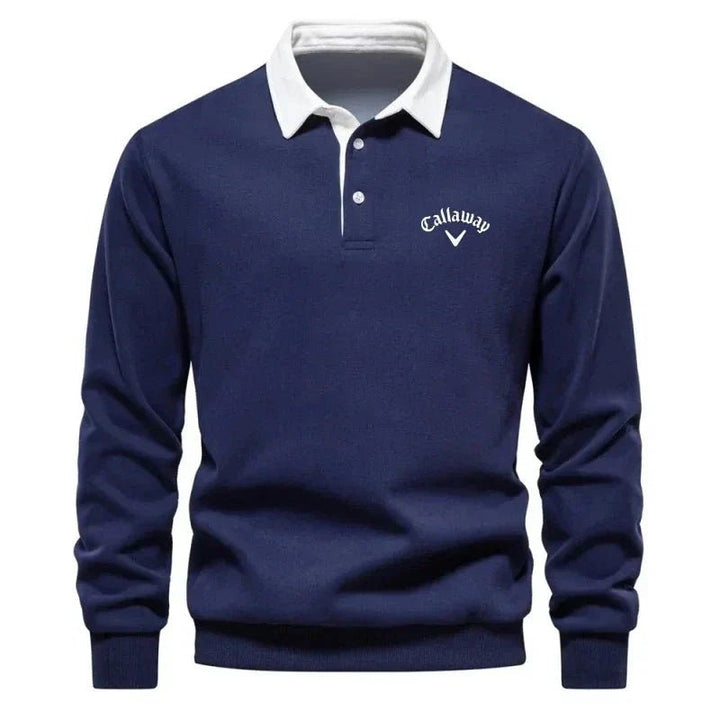 Men's Long Sleeve Polo Shirt Tailored Fit with Contrast Collar - Sporty Elegant Style 0