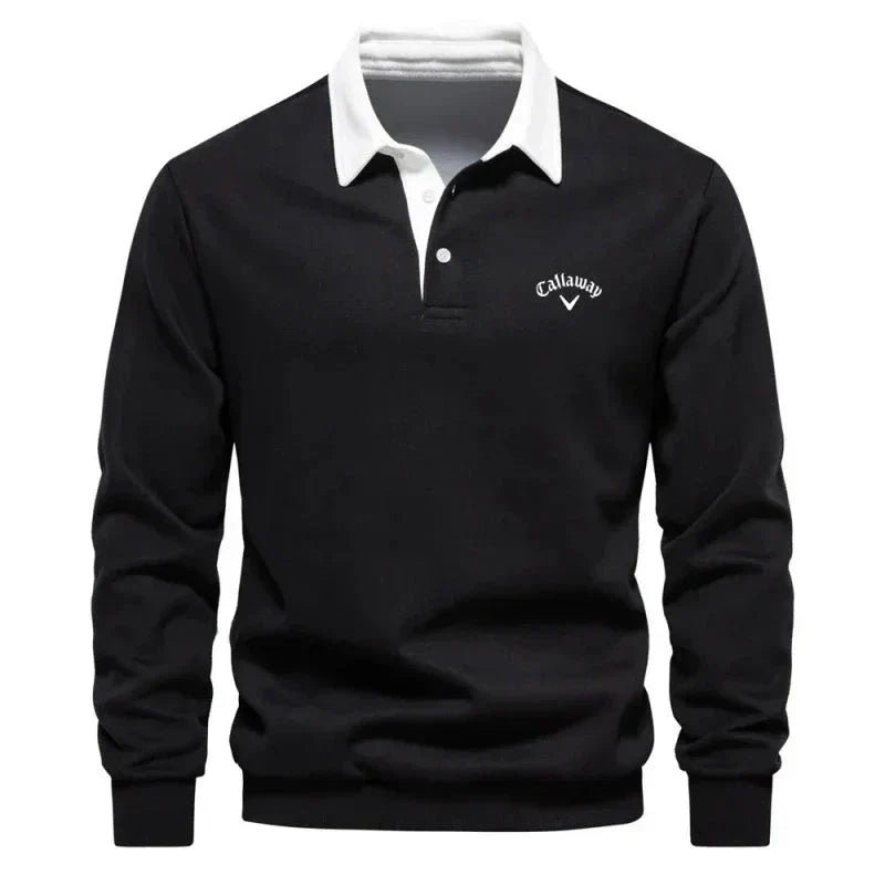 Men's Long Sleeve Polo Shirt Tailored Fit with Contrast Collar - Sporty Elegant Style 1
