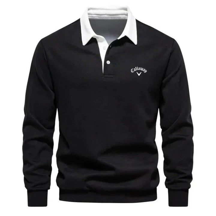 Men's Long Sleeve Polo Shirt Tailored Fit with Contrast Collar - Sporty Elegant Style 1