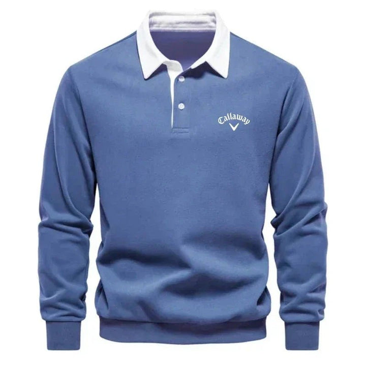 Men's Long Sleeve Polo Shirt Tailored Fit with Contrast Collar - Sporty Elegant Style 2