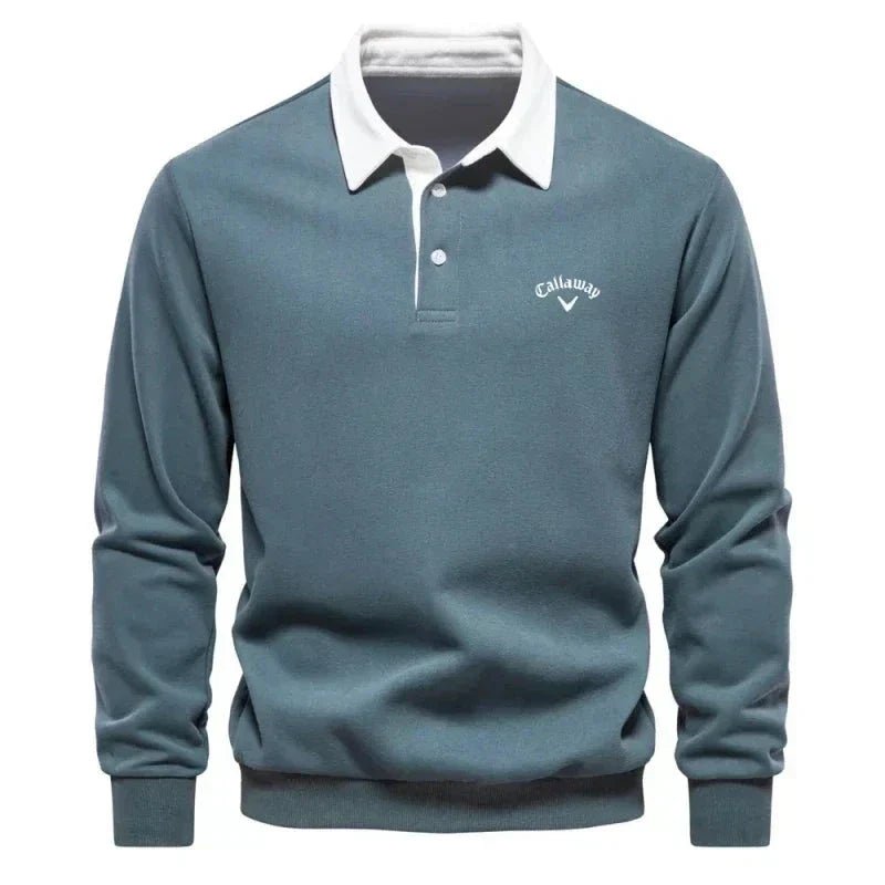 Men's Long Sleeve Polo Shirt Tailored Fit with Contrast Collar - Sporty Elegant Style 3