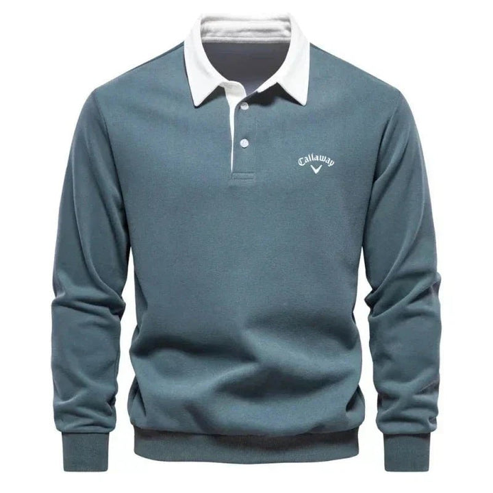 Men's Long Sleeve Polo Shirt Tailored Fit with Contrast Collar - Sporty Elegant Style 3