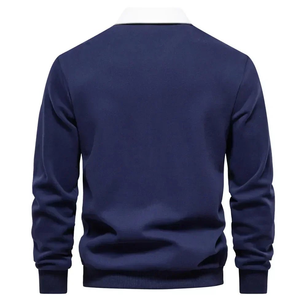 Men's Long Sleeve Polo Shirt Tailored Fit with Contrast Collar - Sporty Elegant Style 6