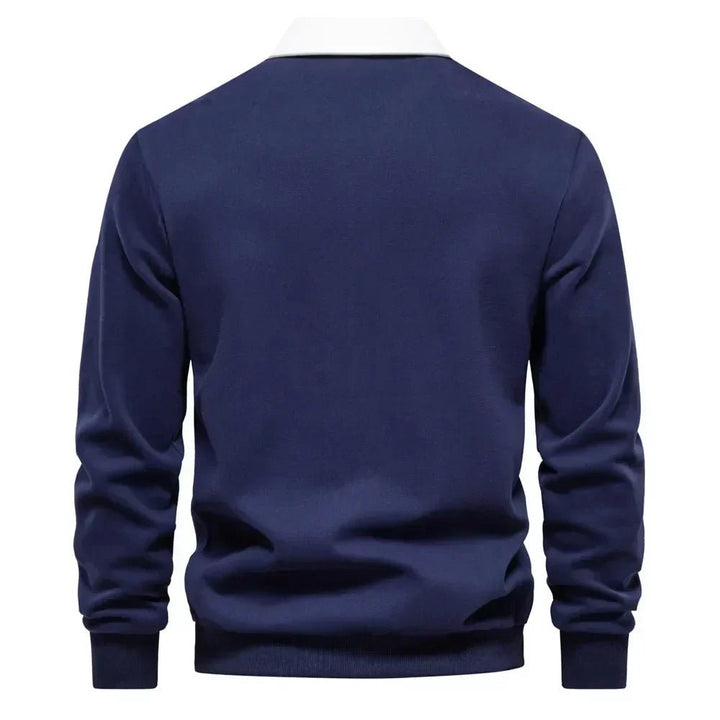 Men's Long Sleeve Polo Shirt Tailored Fit with Contrast Collar - Sporty Elegant Style 6