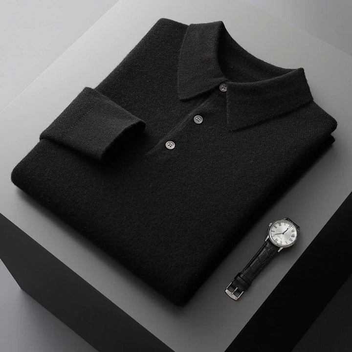 Men's Polo Sweater - Tailored Fit Long Sleeve for Business & Casual Wear 0
