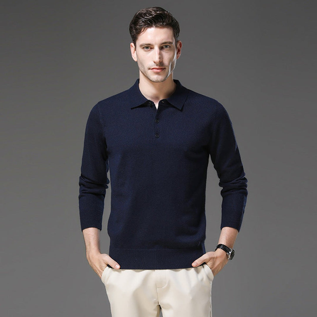 Men's Polo Sweater - Tailored Fit Long Sleeve for Business & Casual Wear 6
