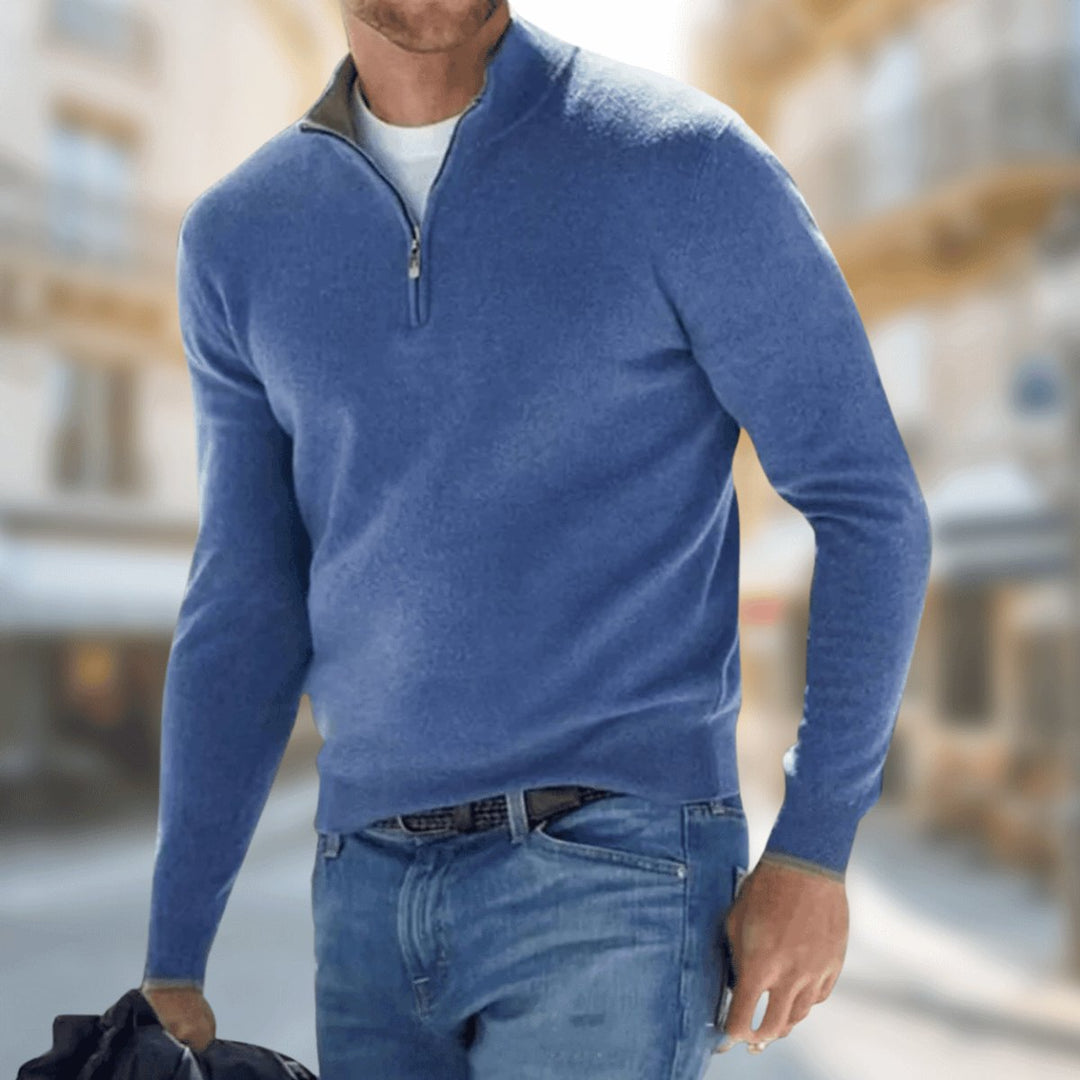 Men's Quarter Zip Sweater - Lightweight Slim Fit for Office and Casual Wear 0