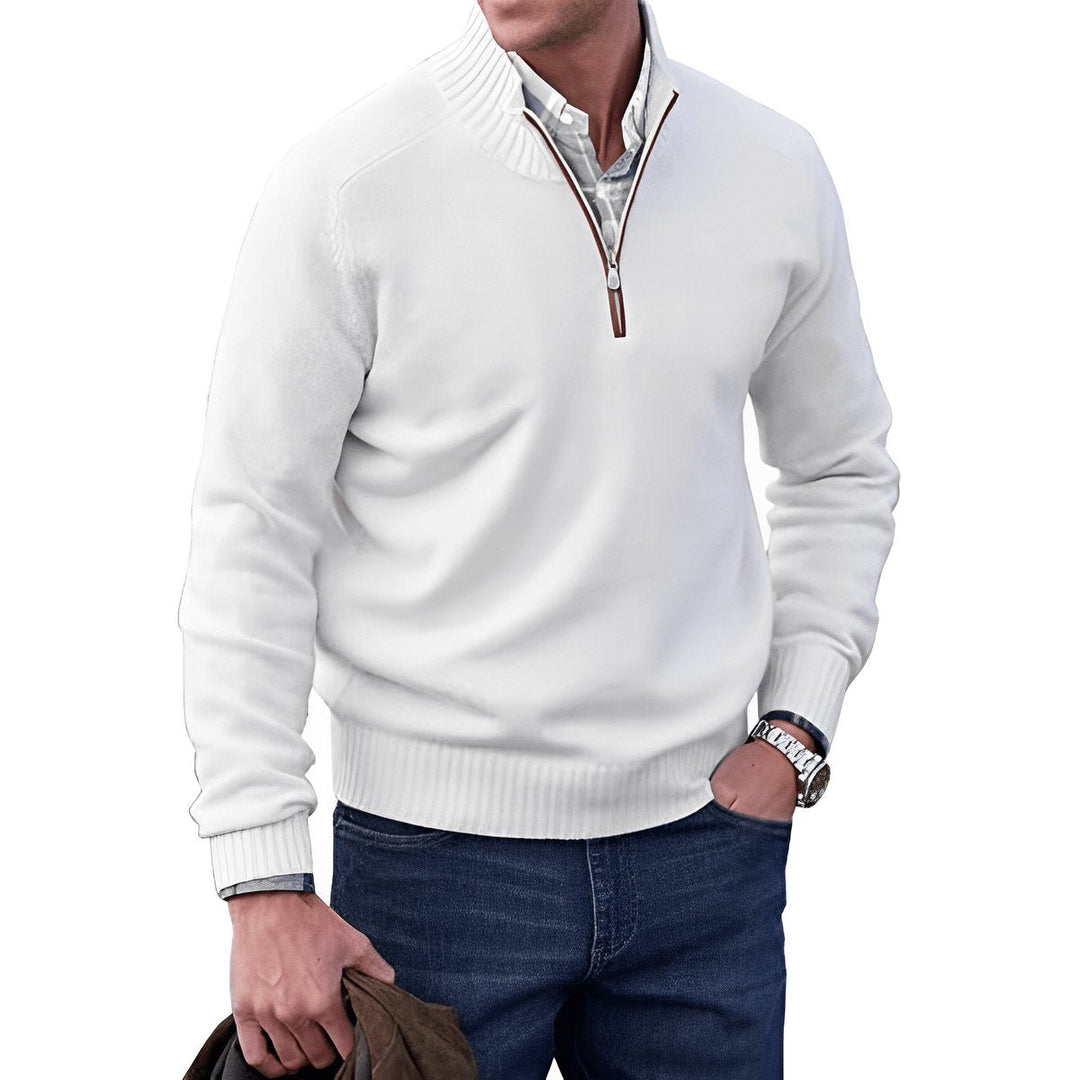 Men's Quarter Zip Sweater - Regular Fit Long Sleeve with Stand-Up Collar for Casual and Office Wear 0