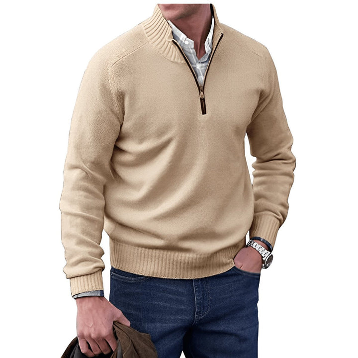 Men's Quarter Zip Sweater - Regular Fit Long Sleeve with Stand-Up Collar for Casual and Office Wear 1