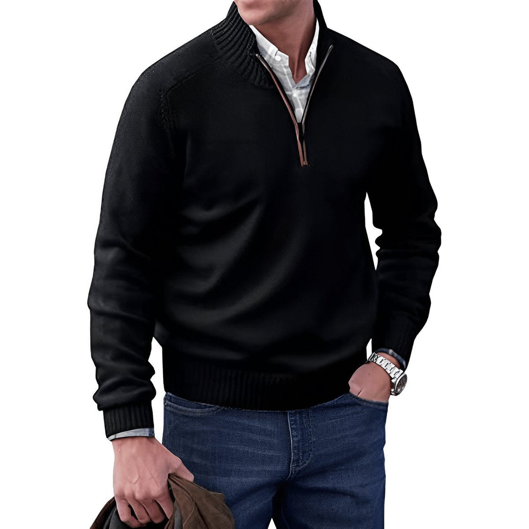 Men's Quarter Zip Sweater - Regular Fit Long Sleeve with Stand-Up Collar for Casual and Office Wear 2