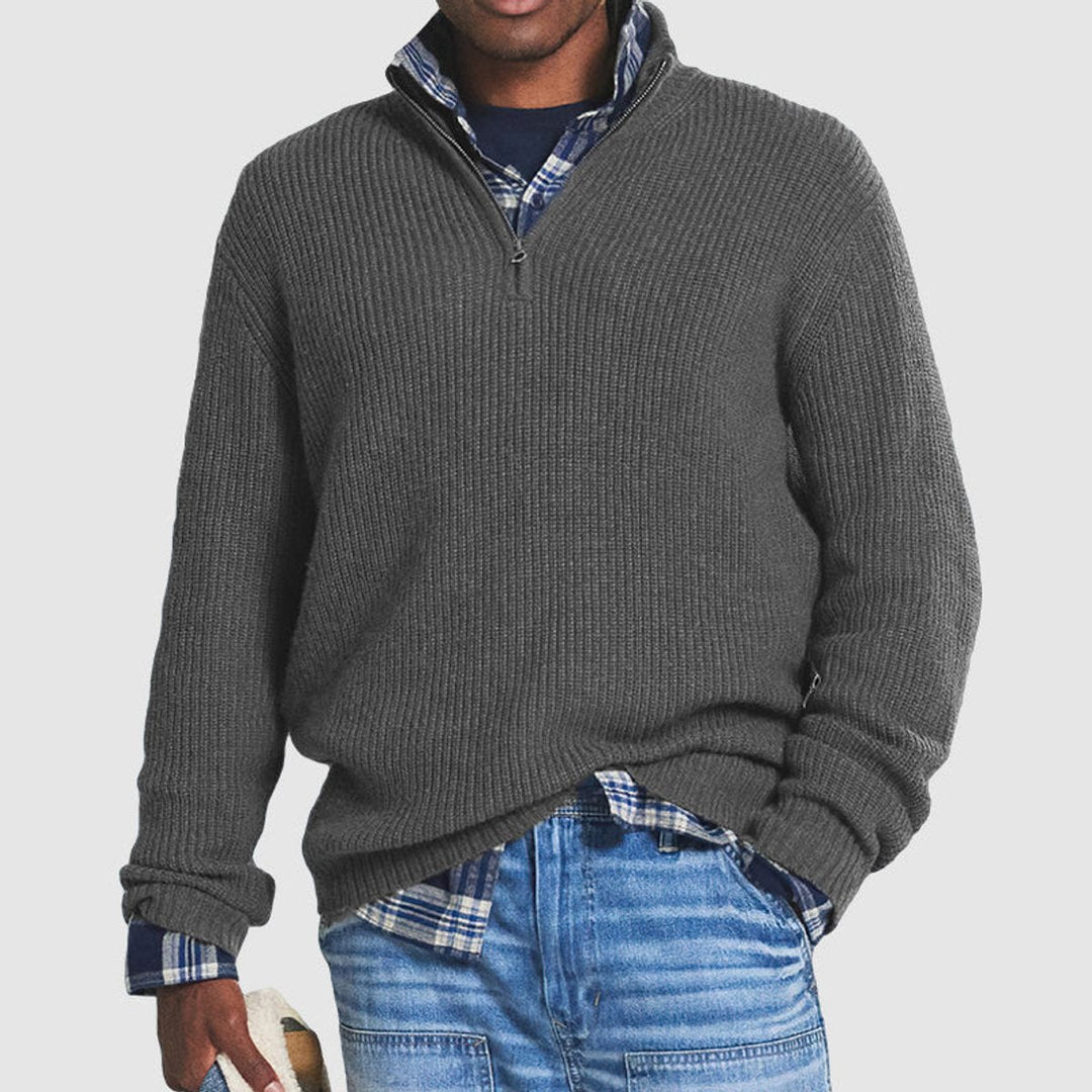 Men's Quarter Zip Sweater - Ribbed Knit Jumper for Business Casual Style and All-Day Comfort 0