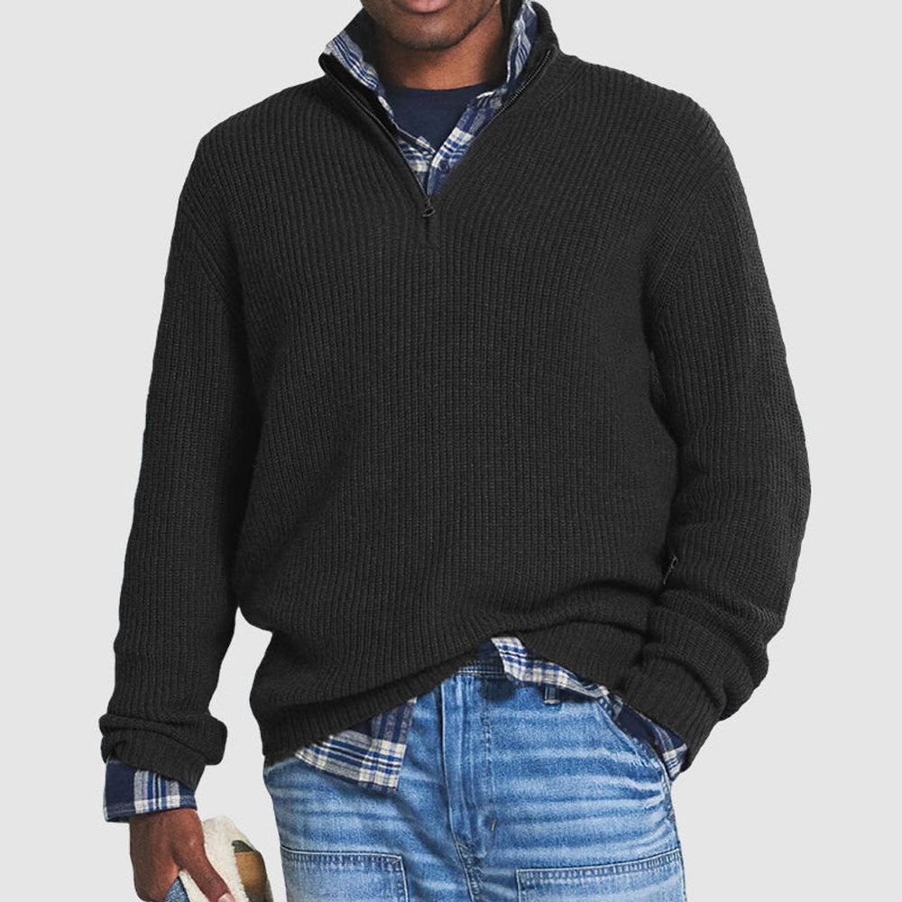 Men's Quarter Zip Sweater - Ribbed Knit Jumper for Business Casual Style and All-Day Comfort 1