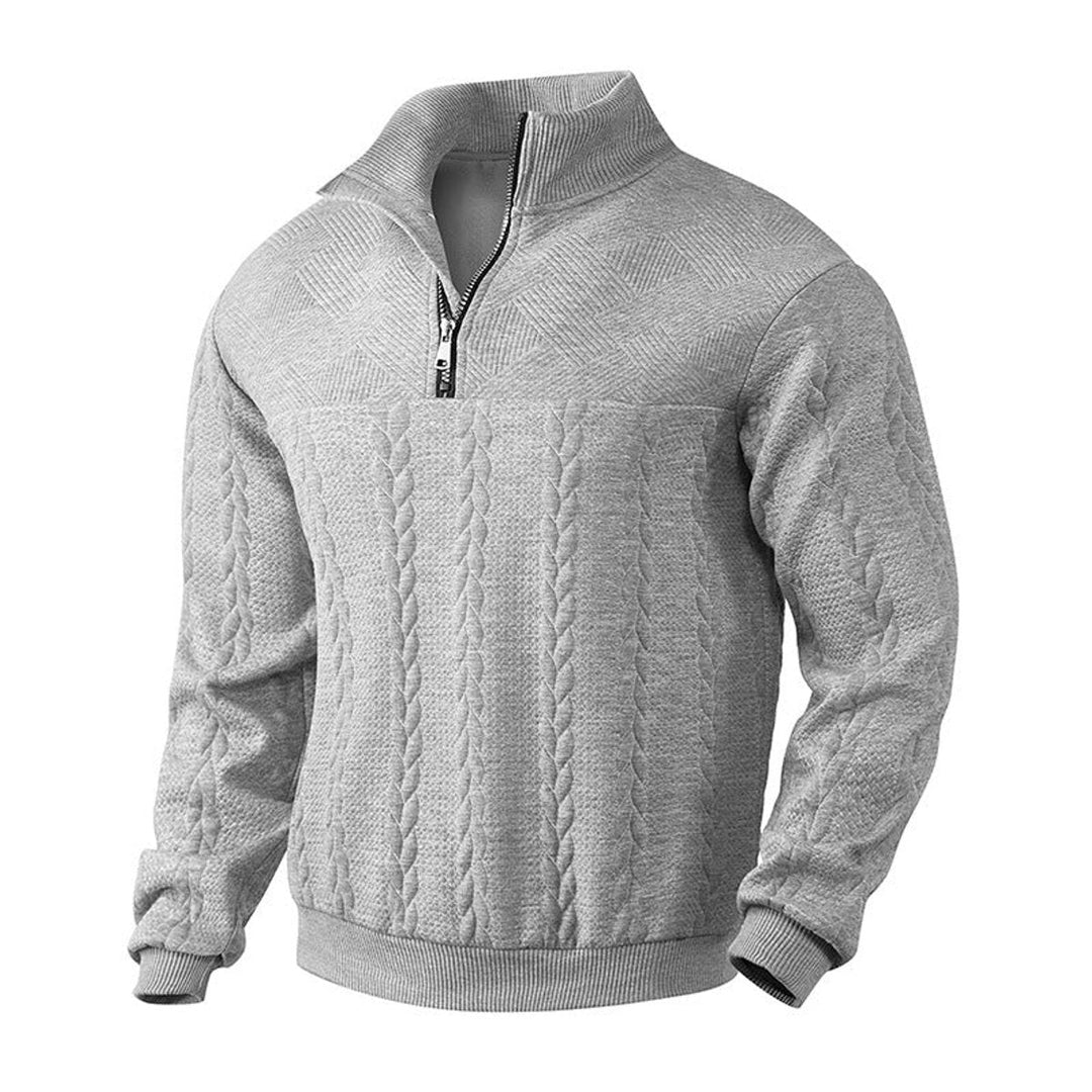 Men's Quarter Zip Sweater with Cable Knit Pattern for Office and Leisure 0