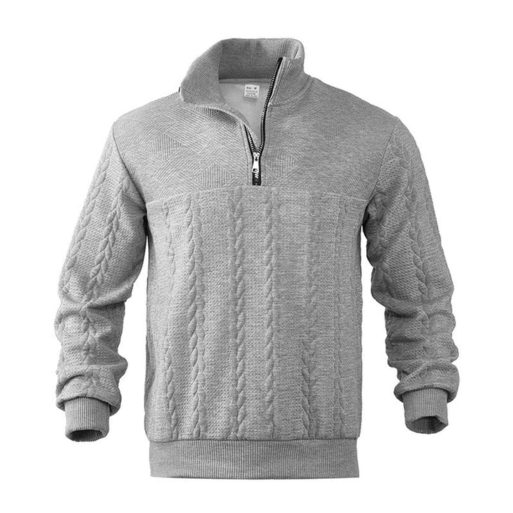 Men's Quarter Zip Sweater with Cable Knit Pattern for Office and Leisure 1
