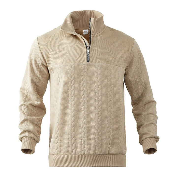 Men's Quarter Zip Sweater with Cable Knit Pattern for Office and Leisure 3