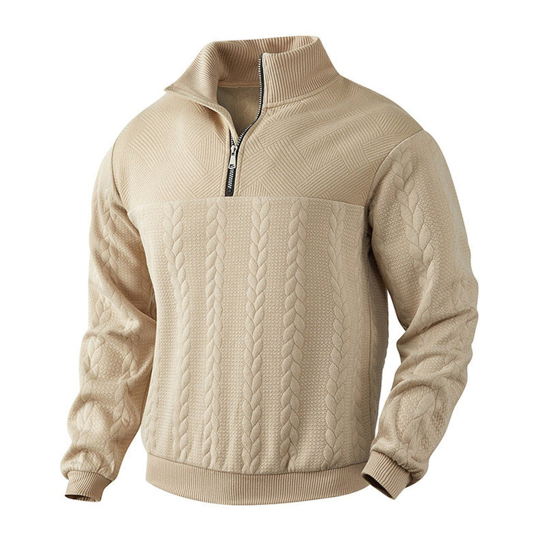 Men's Quarter Zip Sweater with Cable Knit Pattern for Office and Leisure 4