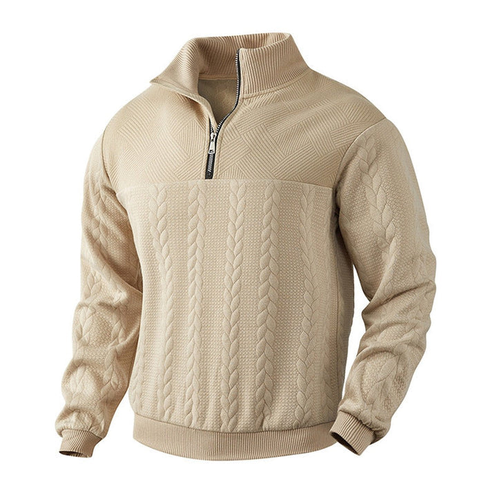 Men's Quarter Zip Sweater with Cable Knit Pattern for Office and Leisure 4