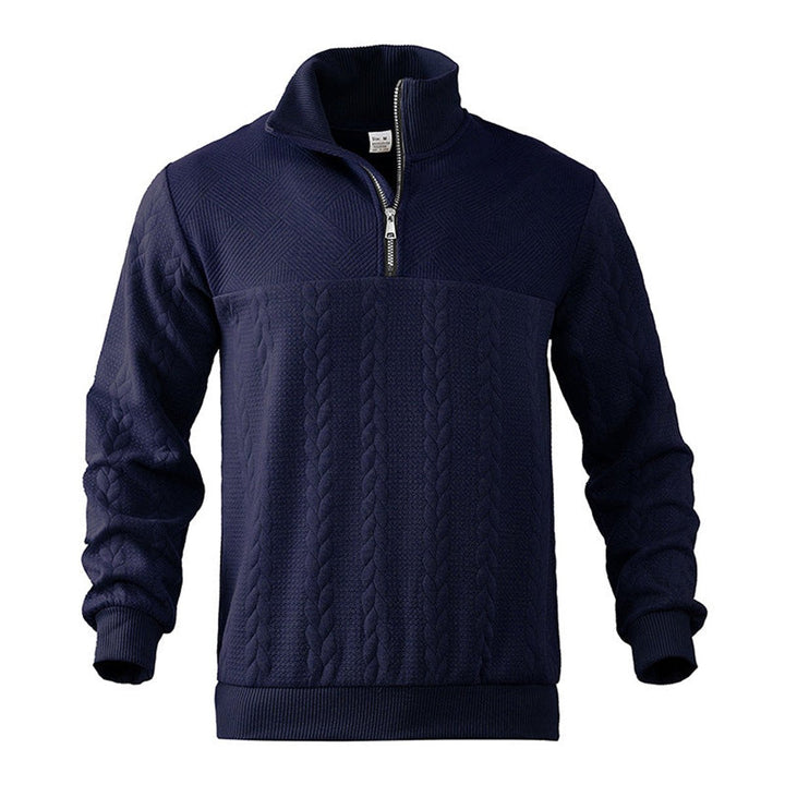 Men's Quarter Zip Sweater with Cable Knit Pattern for Office and Leisure 6