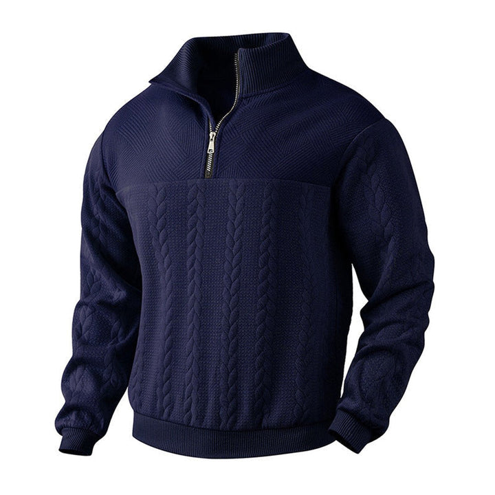 Men's Quarter Zip Sweater with Cable Knit Pattern for Office and Leisure 8