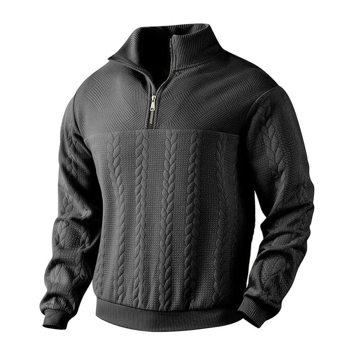 Men's Quarter Zip Sweater with Cable Knit Pattern for Office and Leisure 9