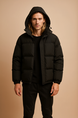 Men's Quilted Winter Jacket with Hood and Zipper 0