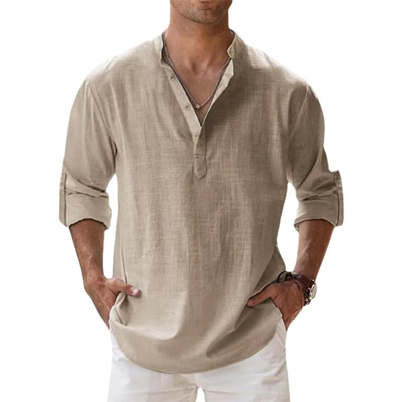 Men's Relaxed Fit Henley Shirt for Summer Comfort 0
