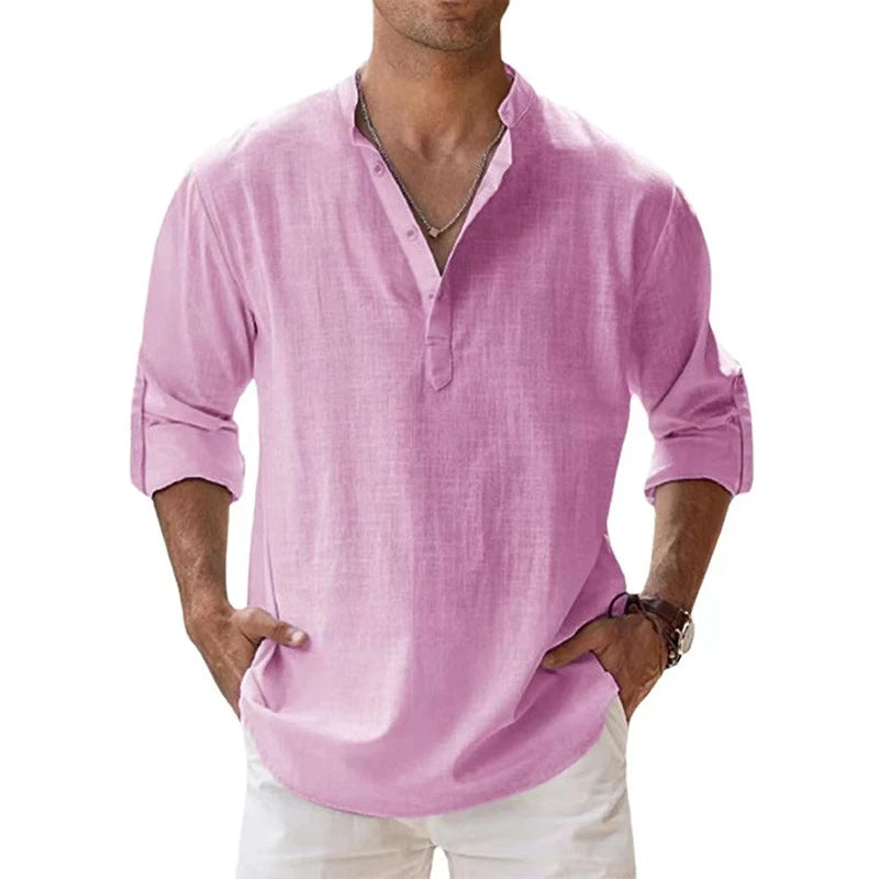 Men's Relaxed Fit Henley Shirt for Summer Comfort 2