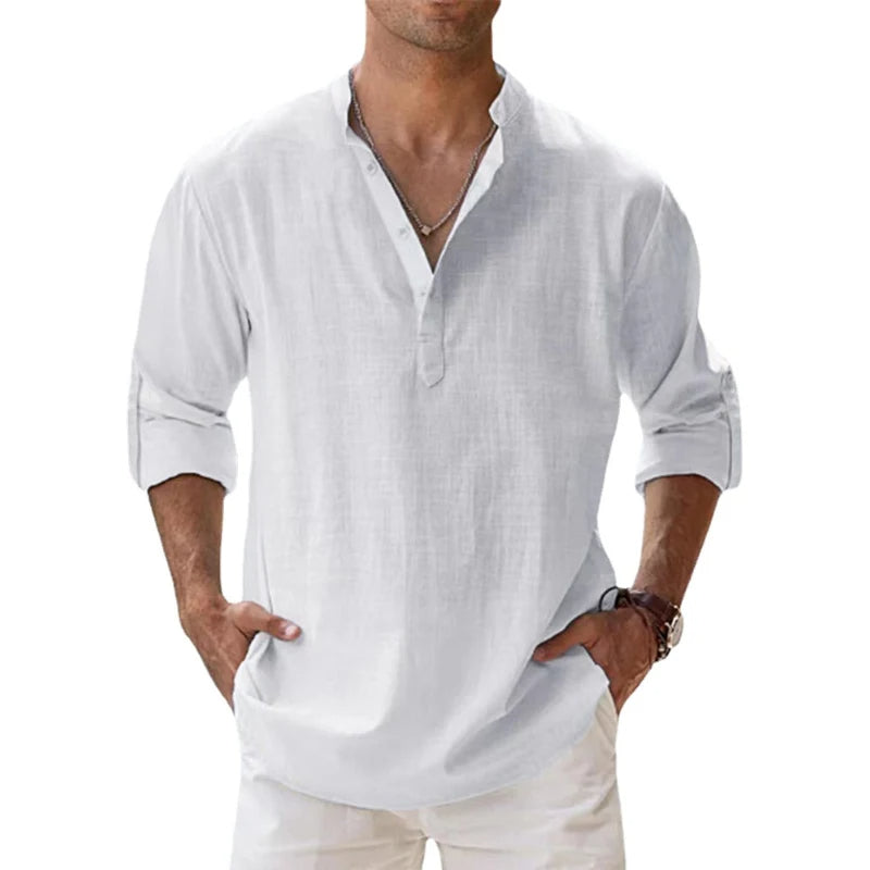 Men's Relaxed Fit Henley Shirt for Summer Comfort 3