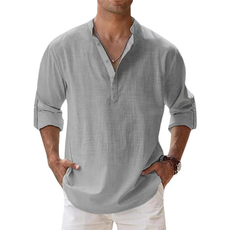 Men's Relaxed Fit Henley Shirt for Summer Comfort 5