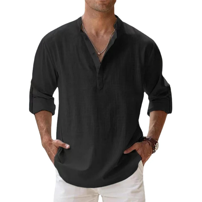 Men's Relaxed Fit Henley Shirt for Summer Comfort 6