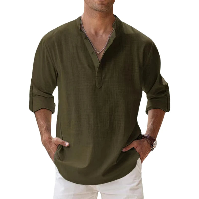 Men's Relaxed Fit Henley Shirt for Summer Comfort 7