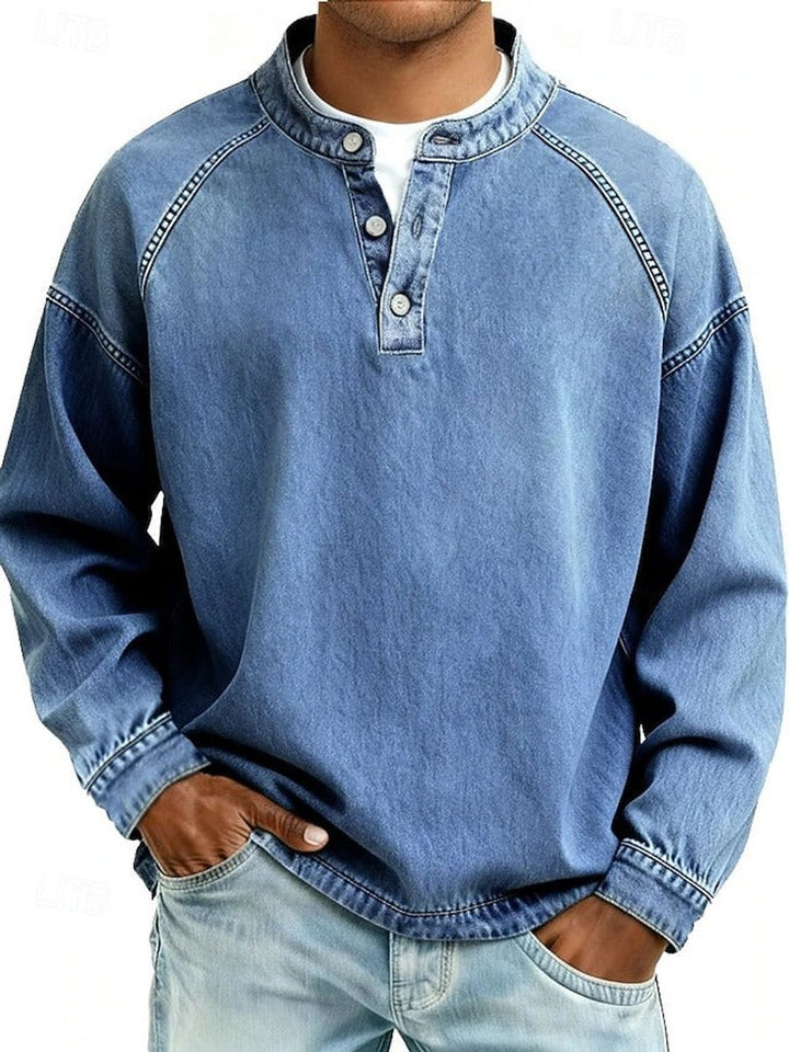 Men's Retro Henley Sweater with Raglan Sleeves and Vintage Wash for Casual Comfort 2