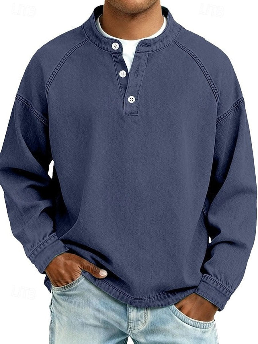 Men's Retro Henley Sweater with Raglan Sleeves and Vintage Wash for Casual Comfort 6